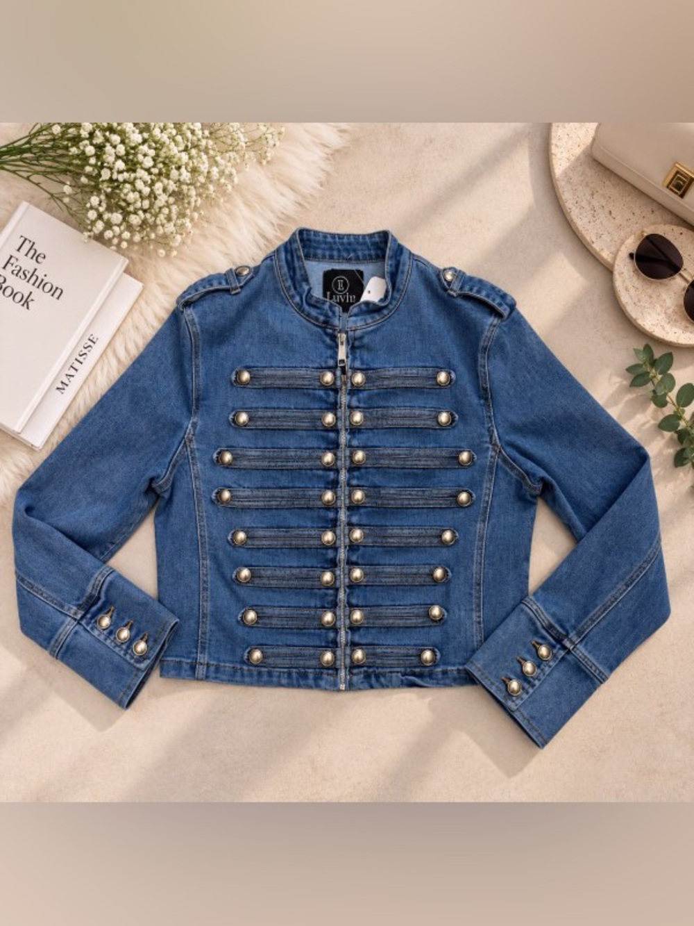 Military-Style Stand Collar Crop Jacket